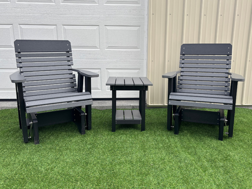 Amish Comfort Back Glider Set With End Table - Tangent Poly - Dark Gray on Black 2