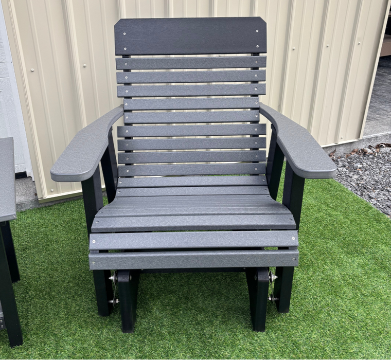 Amish Comfort Back Single Glider - Tangent Poly - Dark Gray on Black
