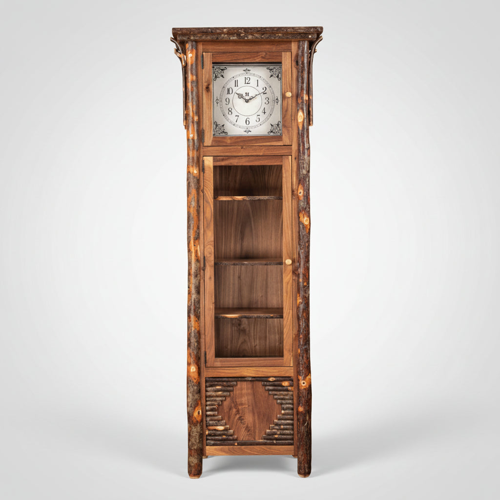Amish Hickory Log Old Country Grandfather Display Clock