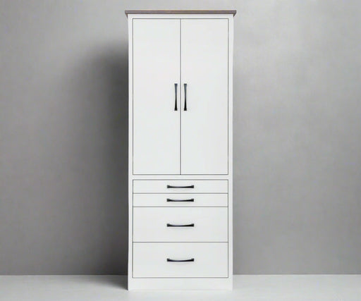 White wardrobe with black handles on a white background