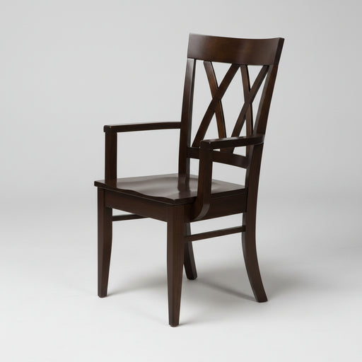 Two wooden chairs with X-shaped backrests on a white background