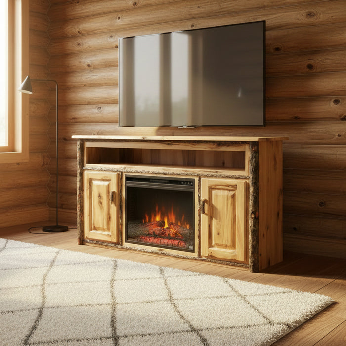 Amish Hickory Log 60" Fireplace Tv Stand