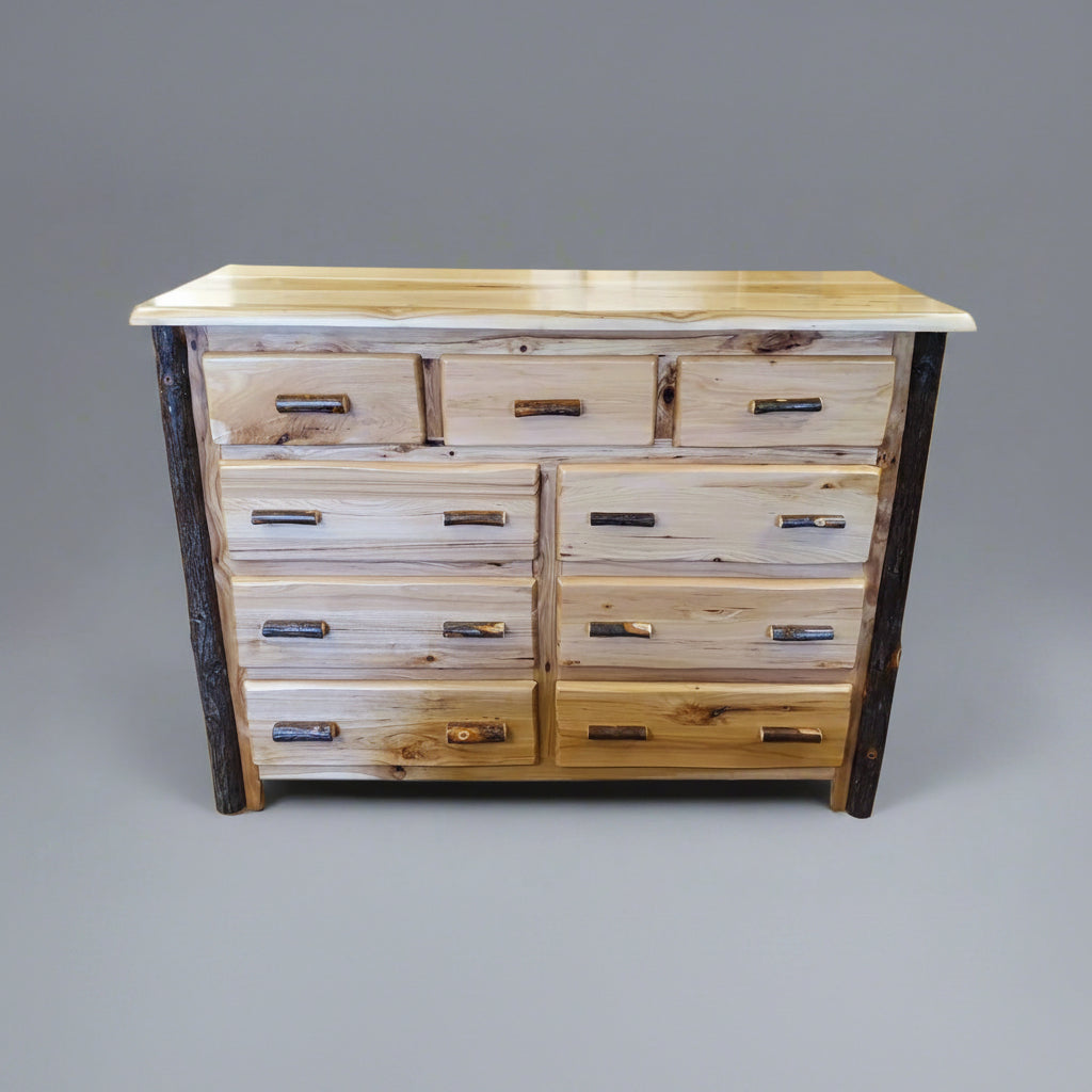 Amish Hickory Log Dresser Cabin Style Bedroom Dresser Front Facing