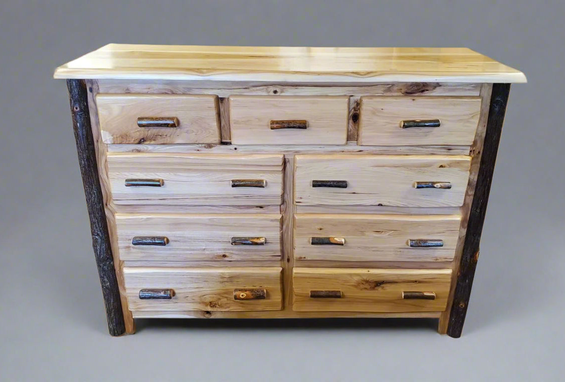Amish Hickory Log Dresser Cabin Style Bedroom Dresser Front Facing