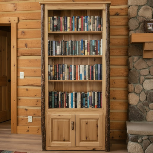 Hickory Log Bookcase with Bottom Doors Amish Log Cabin Furniture Bookshelf