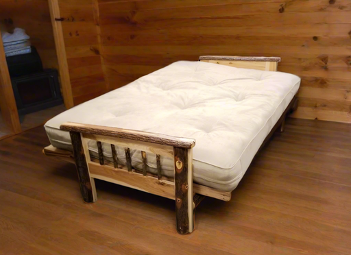 Hickory Log Futon Open with Mattress Front Facing