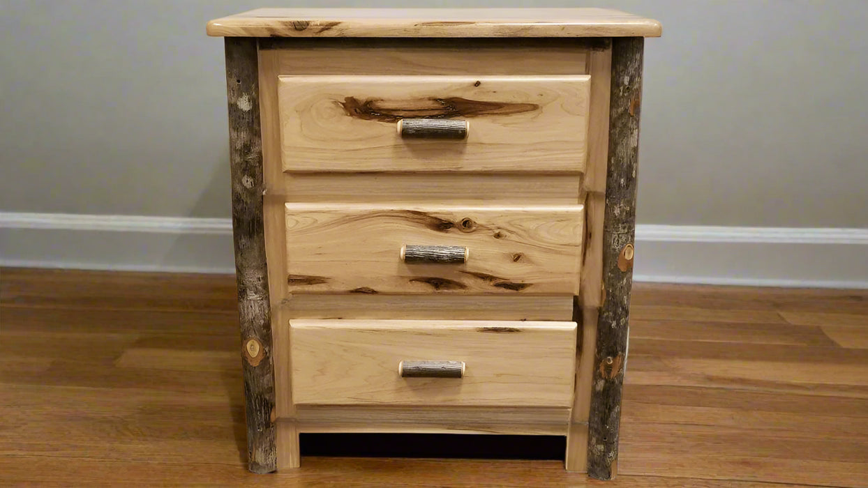 Hickory Log Nightstand Amish Built Front Facing