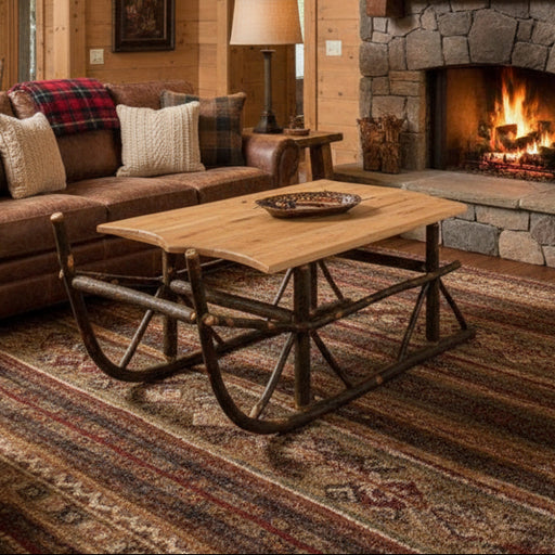 Hickory Log Sleigh Coffee Table Front Facing