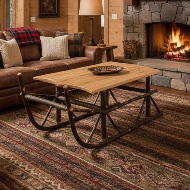 Hickory Log Sleigh Coffee Table Front Facing