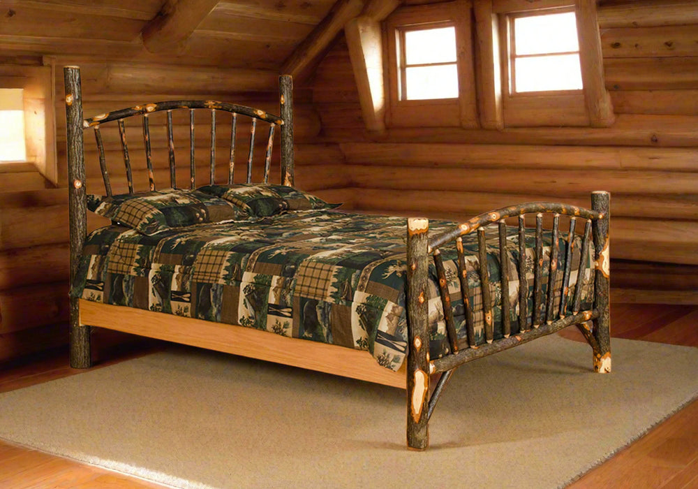 Amish Hickory Sunburst Bed Amish Built Log Cabin Bedroom Bed Front Facing