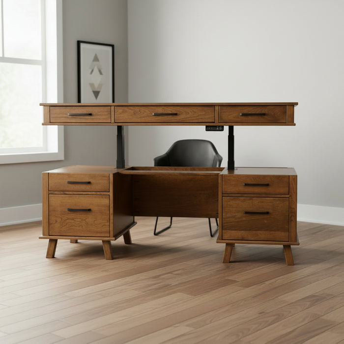 Amish Hutton Lift Top Double Pedestal Standing Desk (Powered)