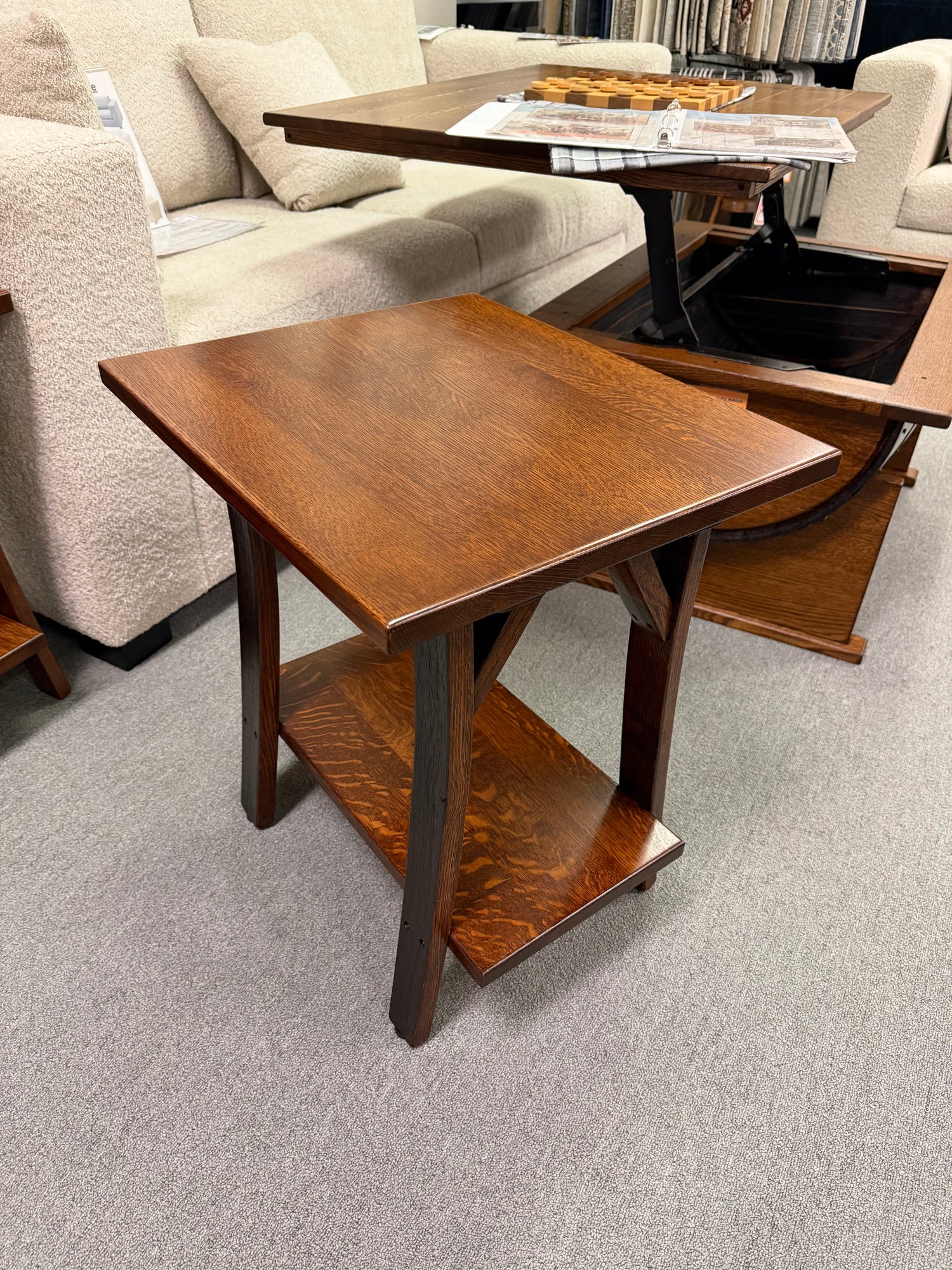 Amish Barrel End Table with Shelf In-Stock