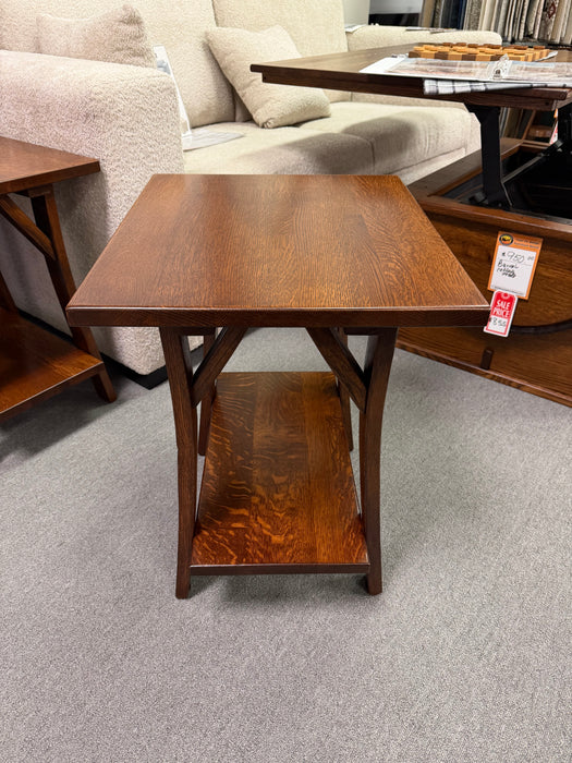 Amish Barrel End Table with Shelf In-Stock