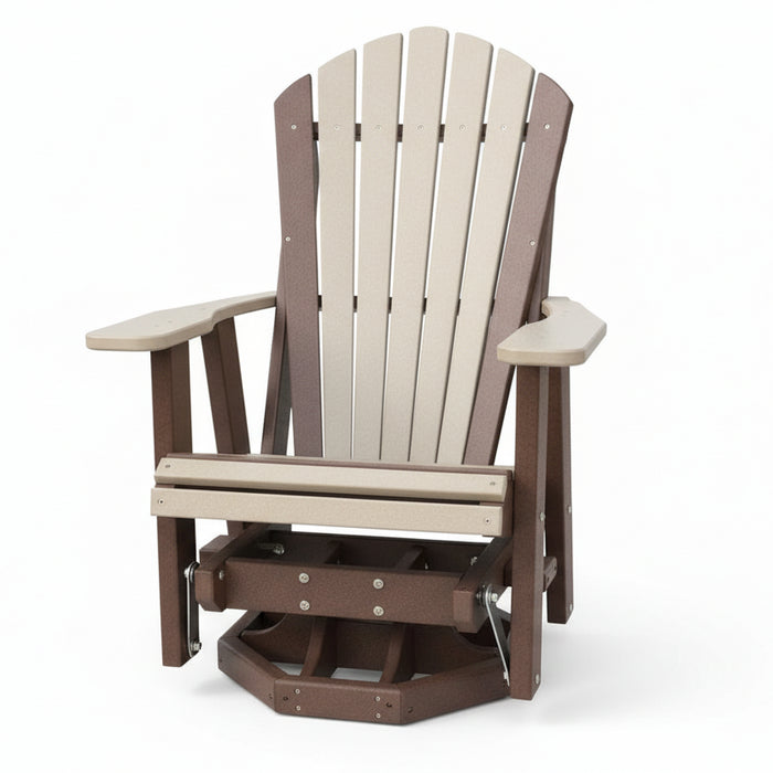 Quick Ship Amish Hilton Adirondack Swivel Glider - Weatherwood on Brown