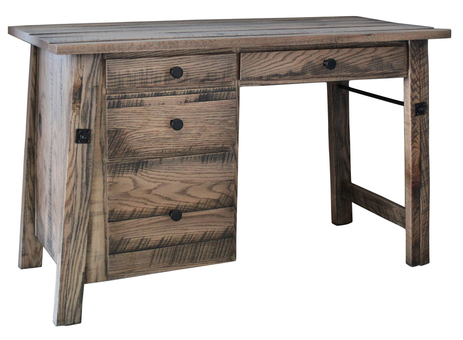 Ironwood Single Pedestal Desk - Rough Sawn Single Pedestal Desks Farmhouse Rough Sawn