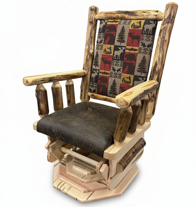 Amish Aspen Log Straight-Back Swivel Glider