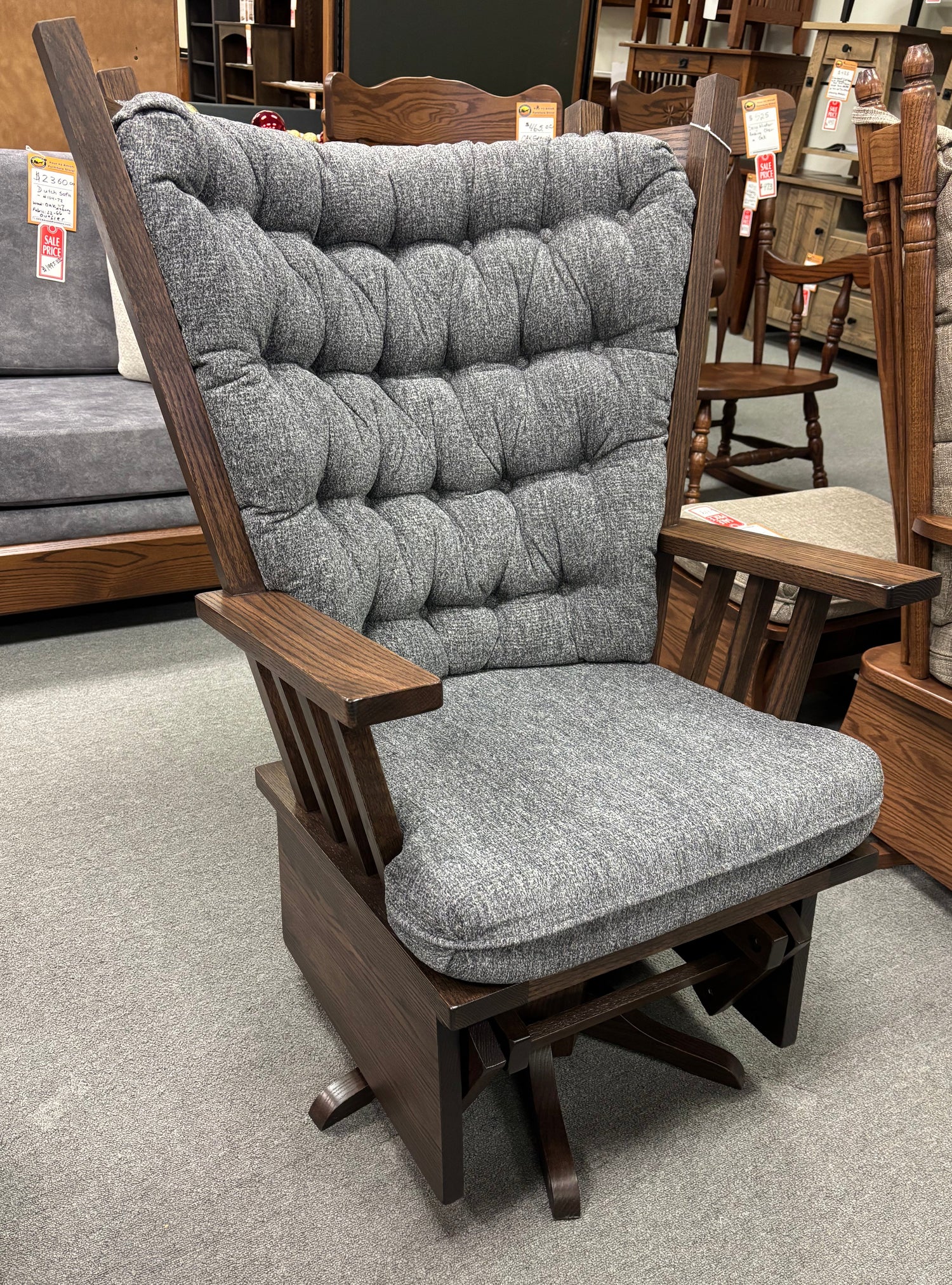 Amish Highback Mission Swivel Glider - Solid Oak Amish Made Swivel Glider