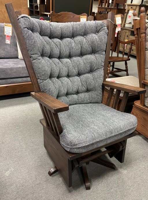 Amish Highback Mission Swivel Glider - Solid Oak Amish Made Swivel Glider