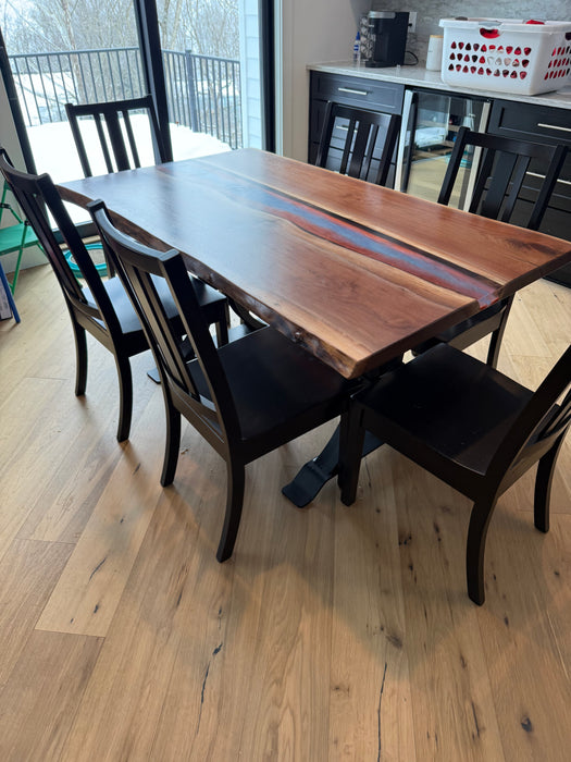 Amish Atlas Live Edge Epoxy River Dining Table with Mission Chairs!