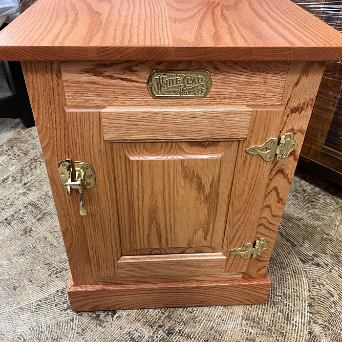 White Clad Ice Box Enclosed End Table with Original Hardware