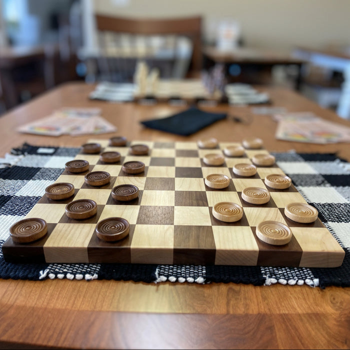 Amish Checkers Game Board with Checkers Pieces Included