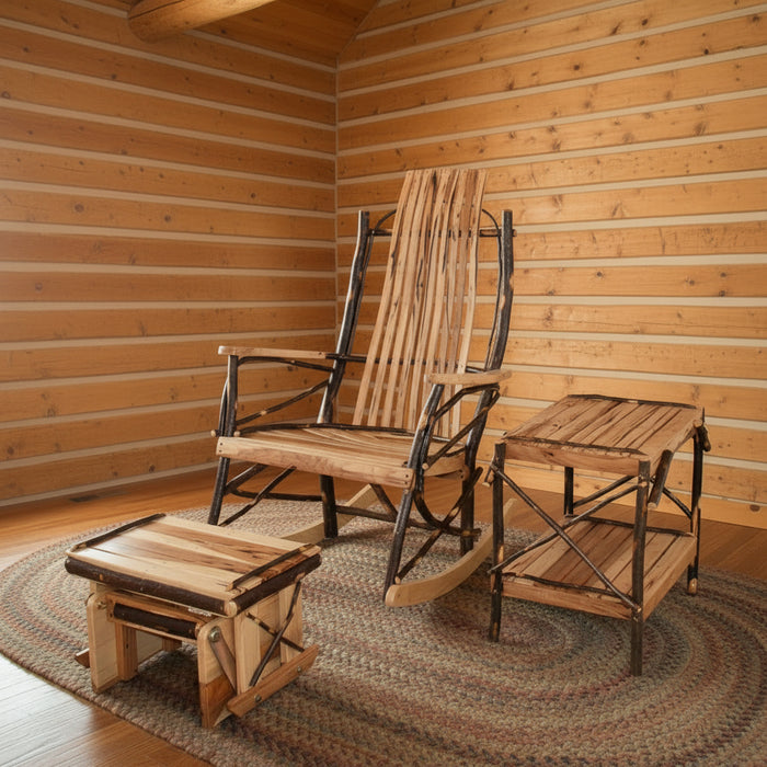 Quick Ship Amish Ozark Hickory Log 9-Slat Rocker (Free Shipping)