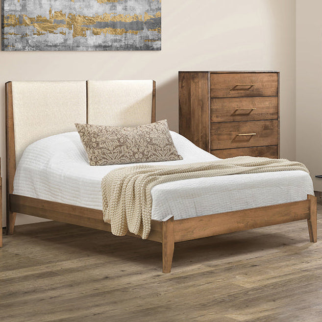 Amish Java Mid-Century Modern Fabric Panel Bed