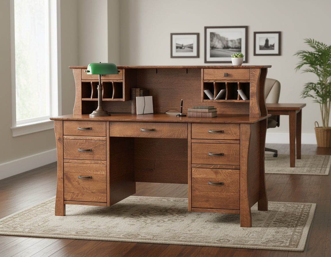 Kapernum Double Pedestal Desk and Short Hutch Double Pedestal Desks Contemporary