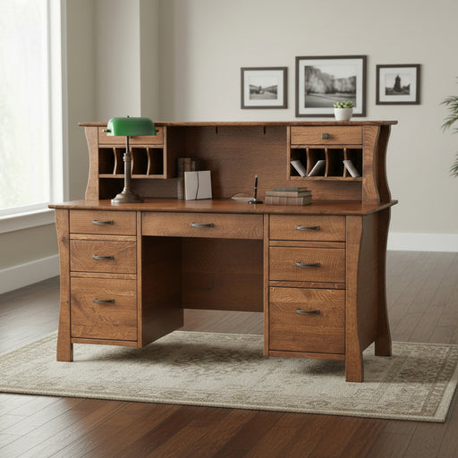 Kapernum Double Pedestal Desk and Short Hutch Double Pedestal Desks Contemporary