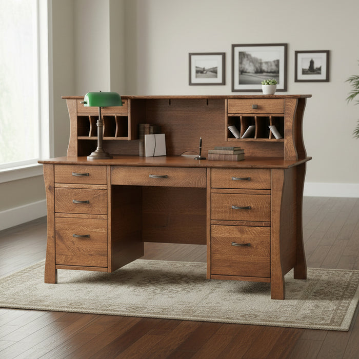 Kapernum Double Pedestal Desk and Short Hutch Double Pedestal Desks Contemporary