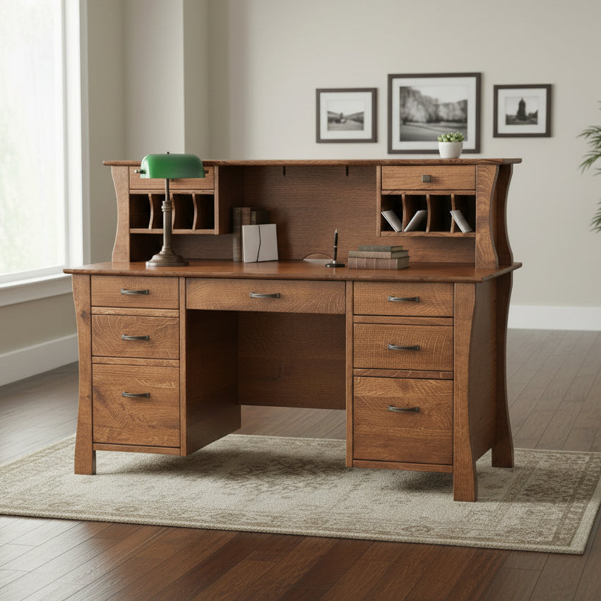 Kapernum Double Pedestal Desk and Short Hutch Double Pedestal Desks Contemporary