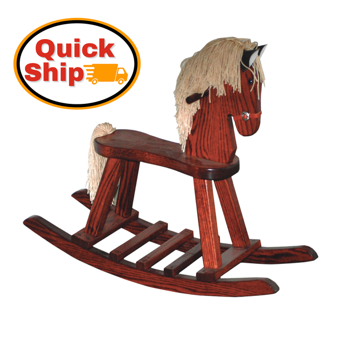 Kids Rocking Horse with Flat Seat Amish Made Solid Oak Wood OCS 113 Michaels Stain Quick Ship Delivers in 14 days