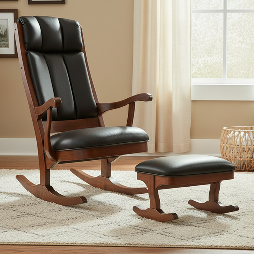 Amish Lincoln Rocker With Rocking Footstool - Genuine Leather - Buckeye Rocker