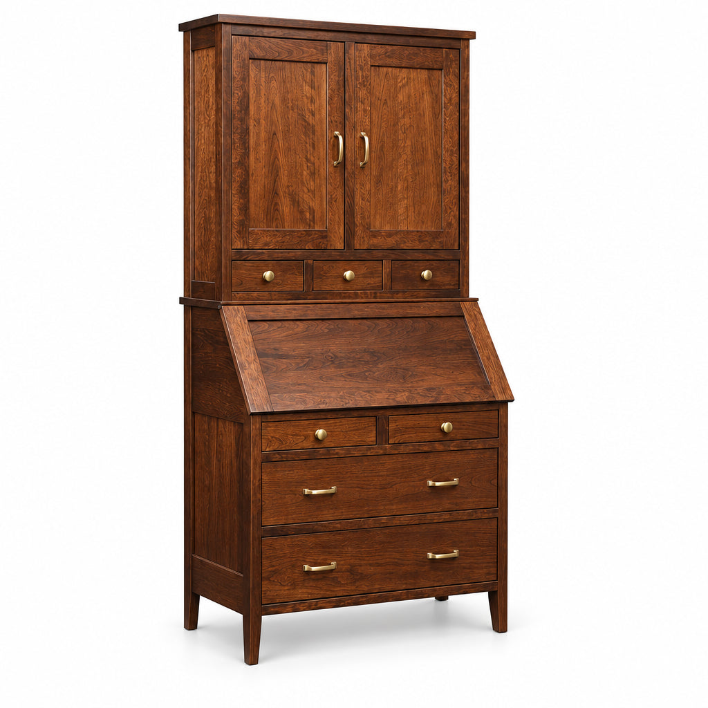 Amish Charleston Shaker Secretary Desk with Hutch