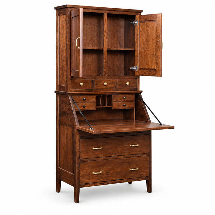 Amish Charleston Shaker Secretary Desk with Hutch