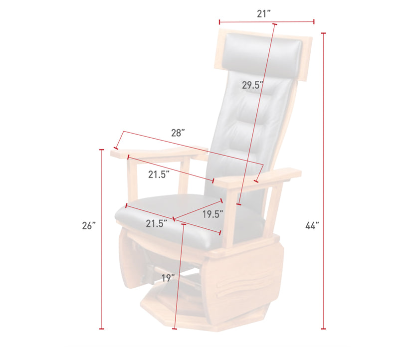 Quick Ship Amish London Buckeye Swivel Glider - Amish Made Swivel Glider  - Buckeye Rocker's - No Background - Specs