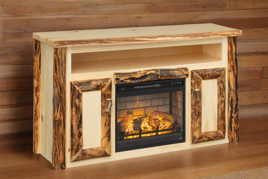 Amish Built Aspen Pine Log Fireplace Front Facing