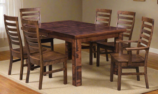 Amish Logan Planked + Rough Sawn Dining Set Leg Table & Chair Sets Farmhouse Rough Sawn