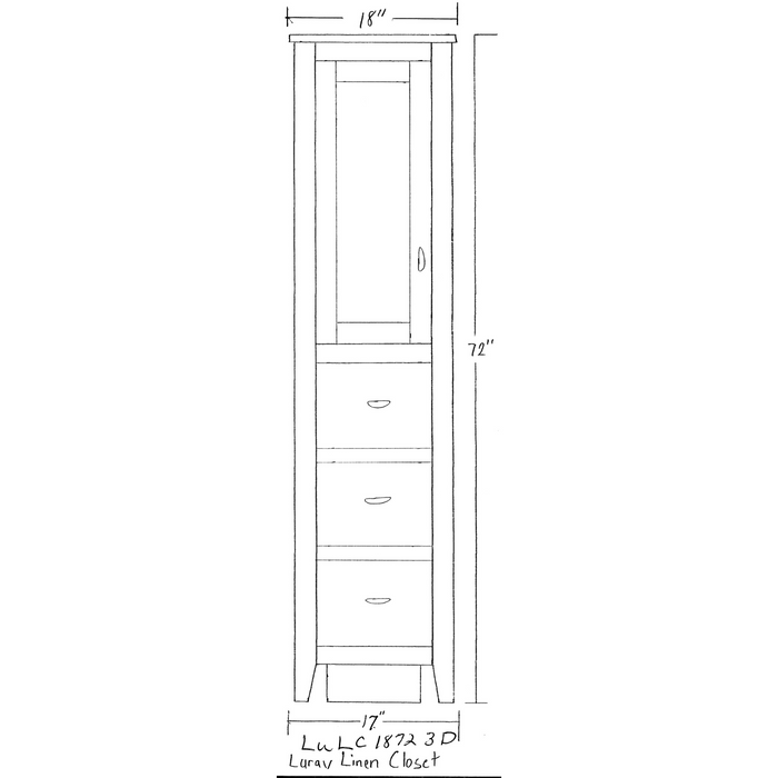 Amish Luray Linen Closet With Drawers - Multiple Sizes 18" Wide x 72" High Linen Closets Contemporary