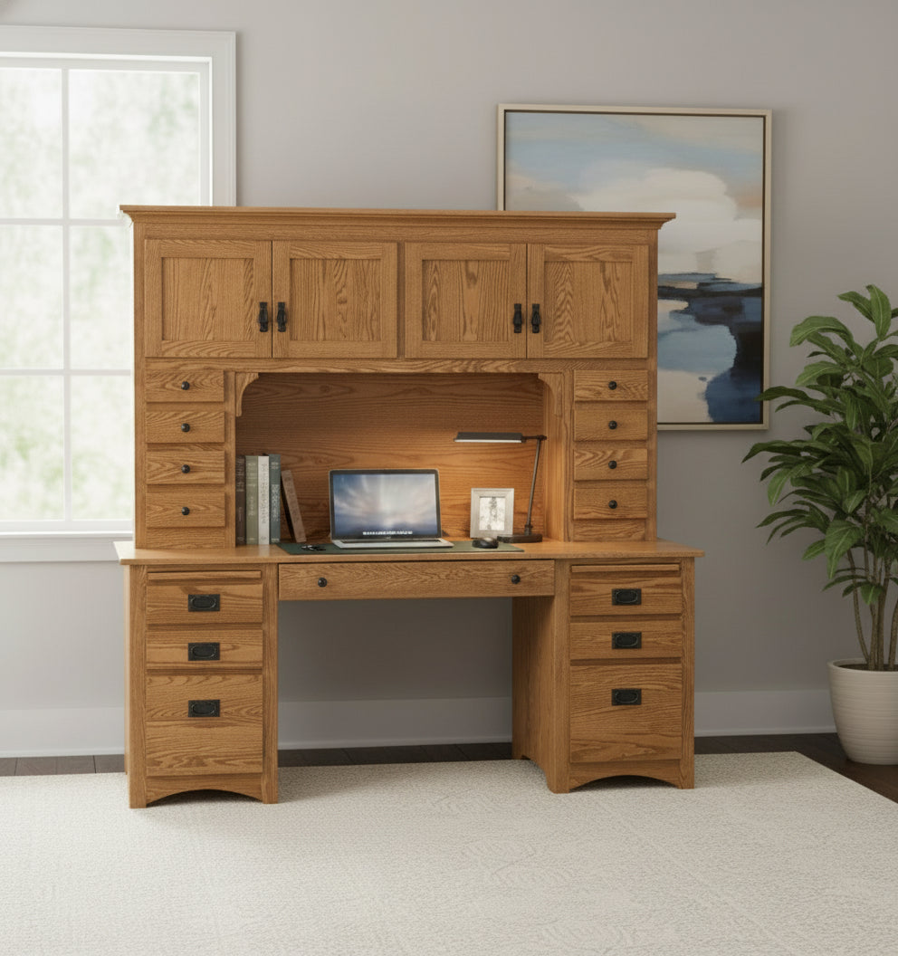 Mission Double Pedestal Desk and Hutch Double Pedestal Desks Mission