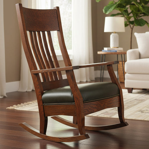 Quick Ship Amish Mission Buckeye Rocker - Buckeye Rocker's - Amish Made Traditional Rocker - Genuine Leather