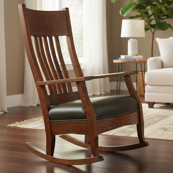 Quick Ship Amish Mission Buckeye Rocker - Buckeye Rocker's - Amish Made Traditional Rocker - Genuine Leather