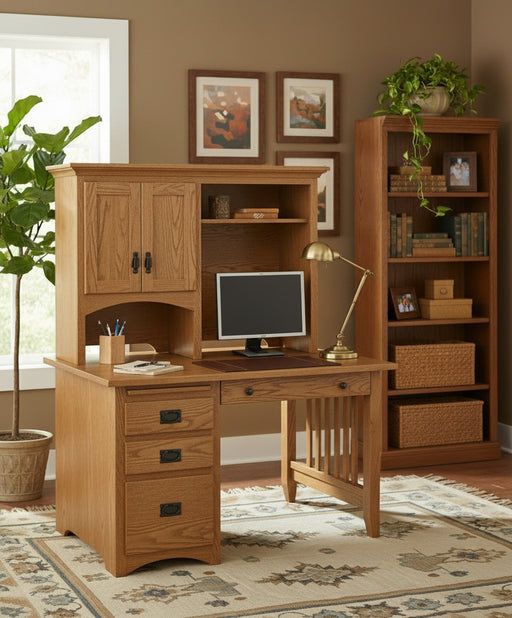 Mission Regular Desk and Hutch 30" Deep Single Pedestal Desks Mission
