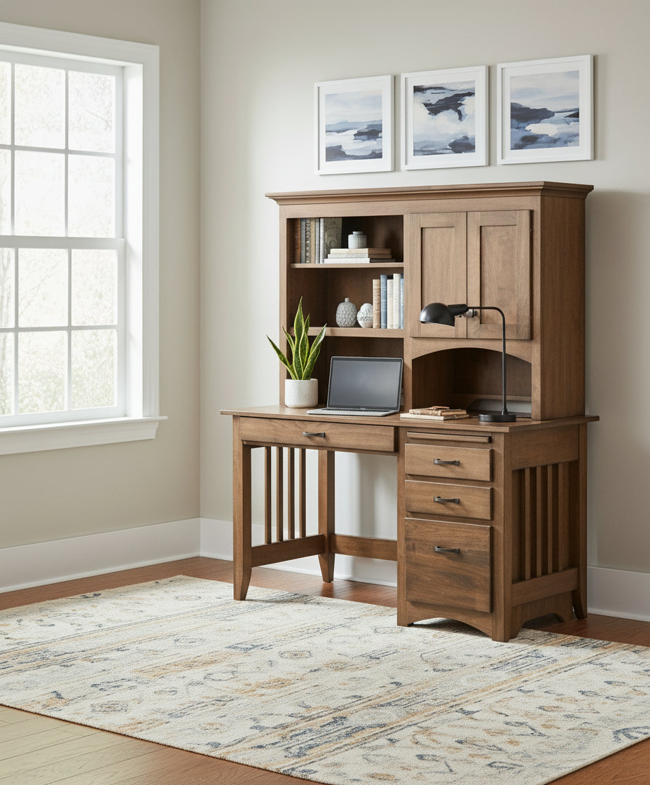 Mission Regular Desk and Hutch 23" Deep Single Pedestal Desks Mission