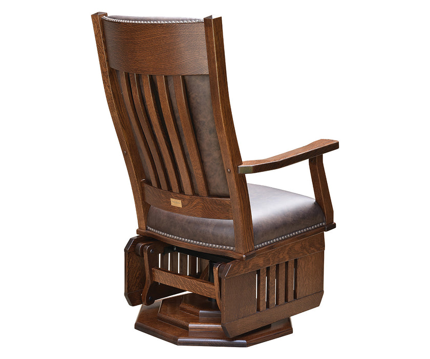 Quick Ship Amish Mission Buckeye Swivel Glider - Buckeye Rockers - Amish Made Leather Swivel Glider - Top Grain Leather Glider - Back View