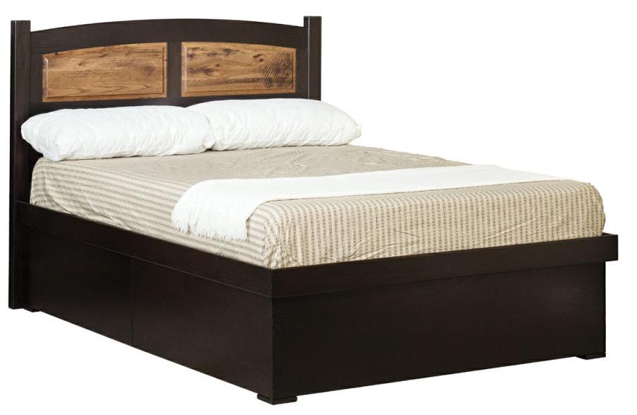 Madison Platform Lift Storage Bed Contemporary Style Two-Toned Oak with Onyx Stain and Rustic Hickory Panels