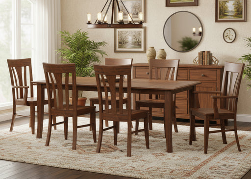 Amish Metro Dining Set - Bunker Leg Table - Metro Dining Chairs - Sap Cherry - OCs-117 Asbury