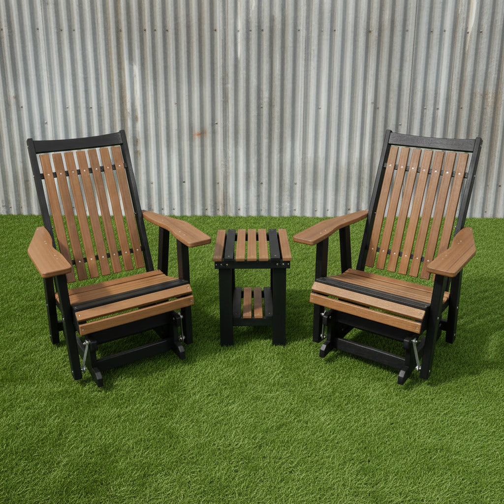 Amish Mission Adirondack Glider Set - In-Stock Ant. Mahogany/Black