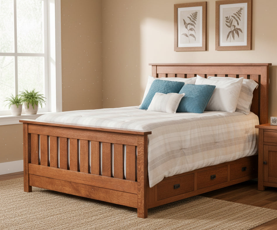 Claremont Mission Slat Bed - With Storage