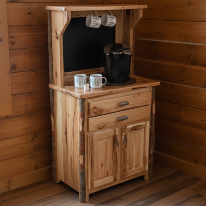 Amish Hickory Log Coffee Bar (No Trash Bin Pullout)